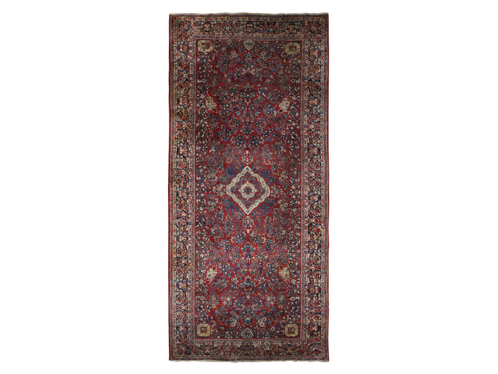 9'0" x 19'4" Vintage Hand Knotted Red Wool Rectangle Oriental Rug - MOA10278173