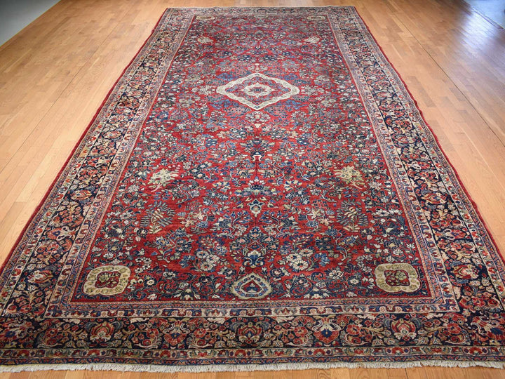 9'0" x 19'4" Vintage Hand Knotted Red Wool Rectangle Oriental Rug - MOA10278173