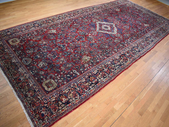 9'0" x 19'4" Vintage Hand Knotted Red Wool Rectangle Oriental Rug - MOA10278173