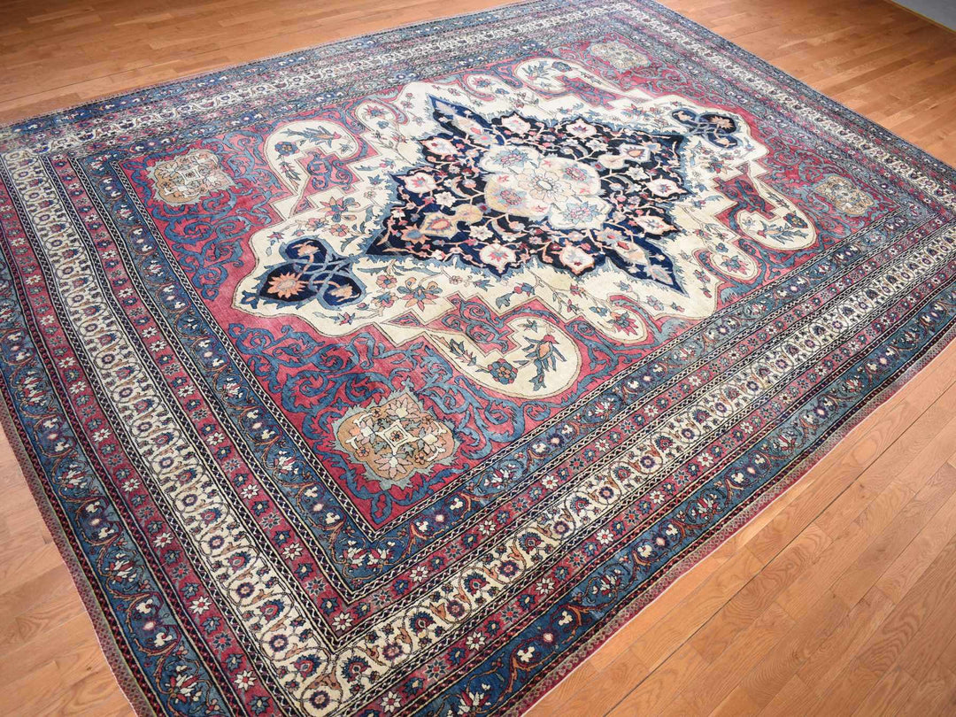 11'1" x 15'4" Vintage Hand Knotted Red Wool Rectangle Oriental Rug - MOA10278174