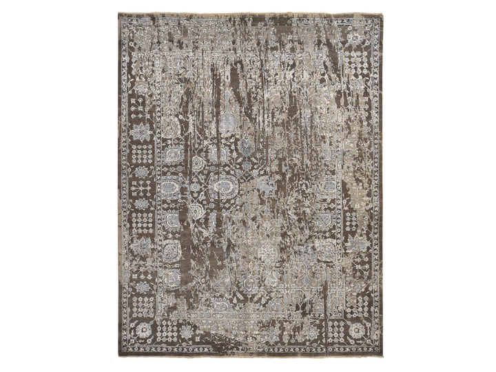 9'1" x 11'10" New Hand Knotted Brown Wool & Silk Rectangle Oriental Rug - MOA10278176
