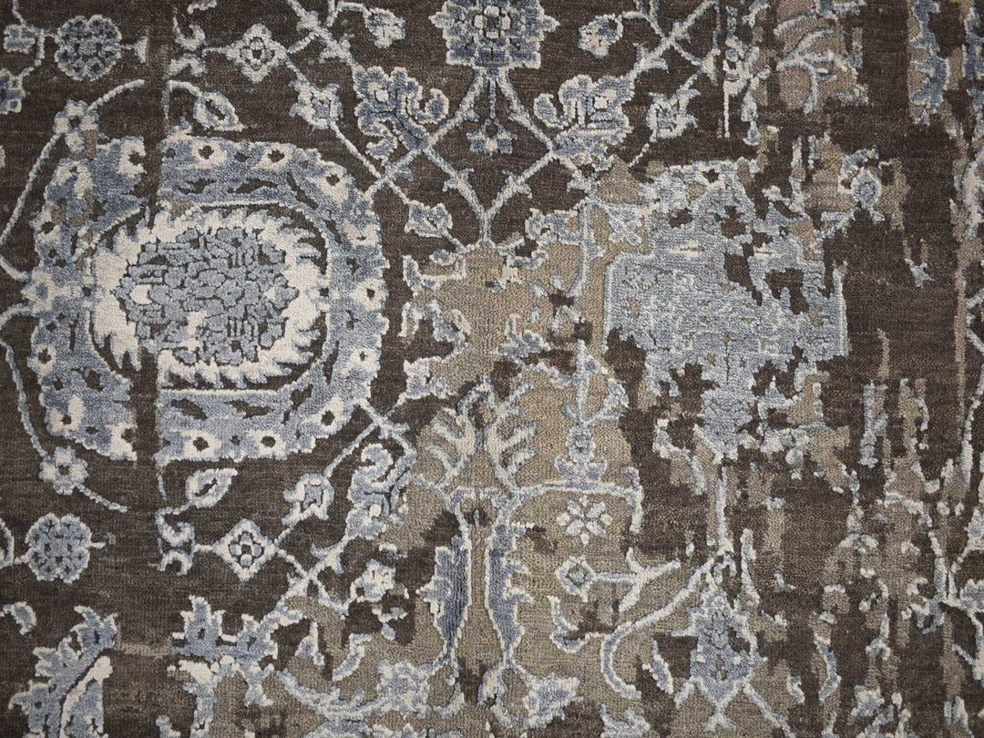 9'1" x 11'10" New Hand Knotted Brown Wool & Silk Rectangle Oriental Rug - MOA10278176