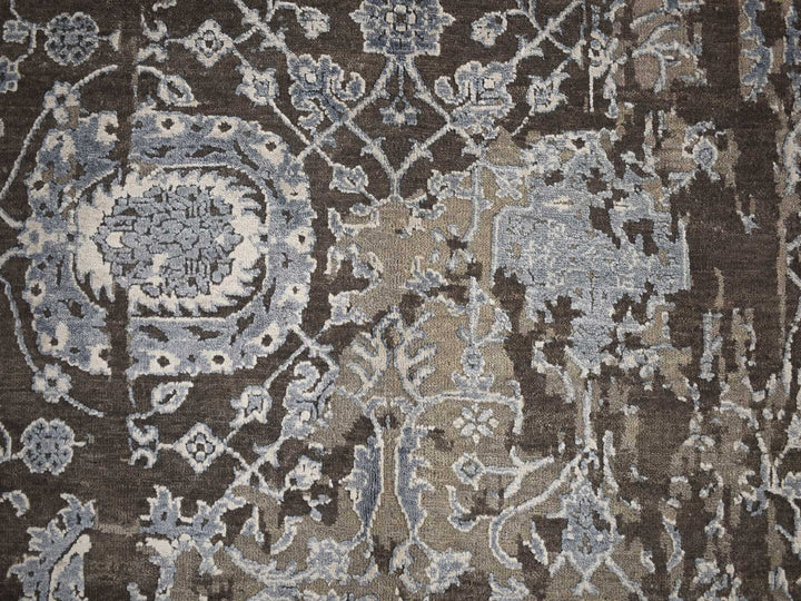 9'1" x 11'10" New Hand Knotted Brown Wool & Silk Rectangle Oriental Rug - MOA10278176