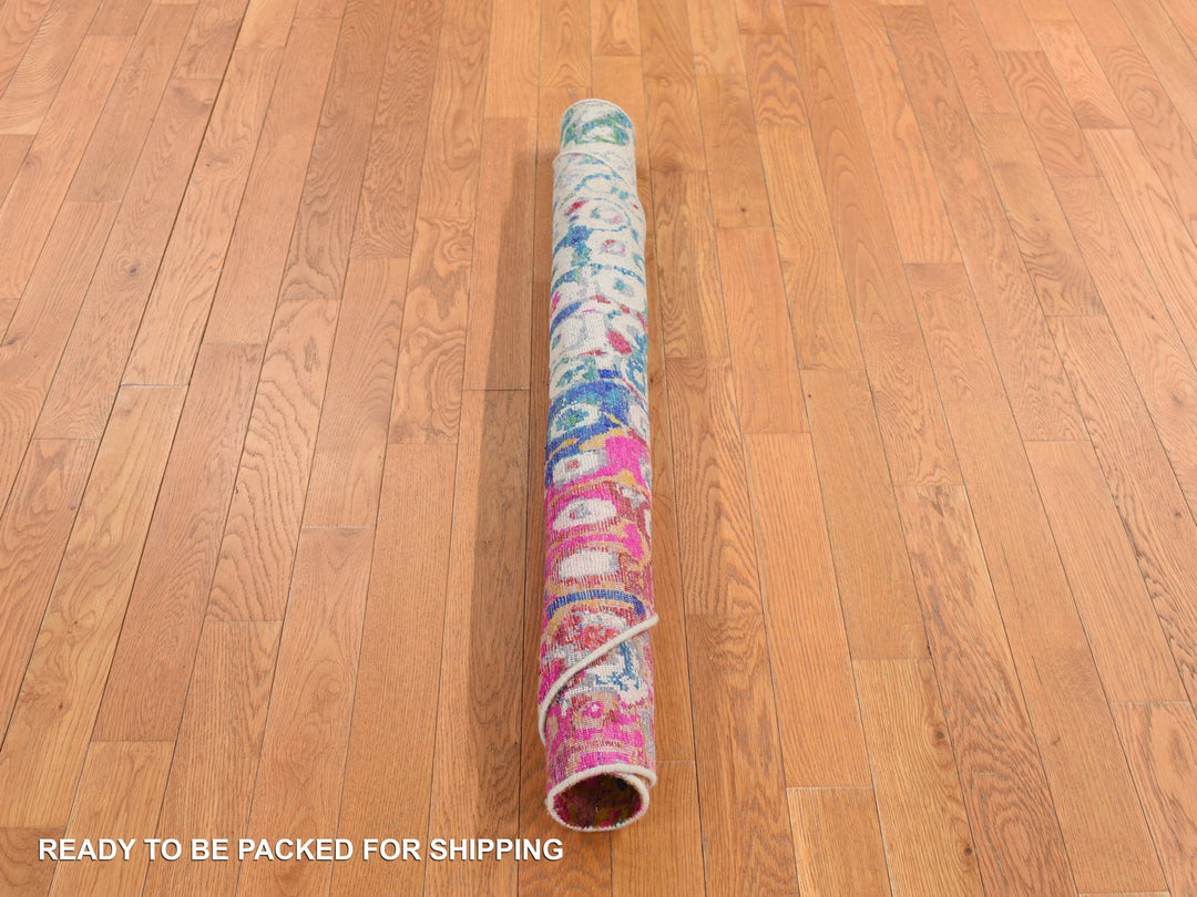 4'0" x 4'0" New Hand Knotted Blue Sari Silk Round Oriental Rug - MOA10278182