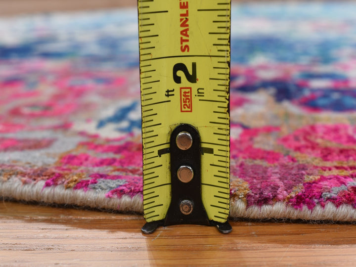 4'0" x 4'0" New Hand Knotted Blue Sari Silk Round Oriental Rug - MOA10278182