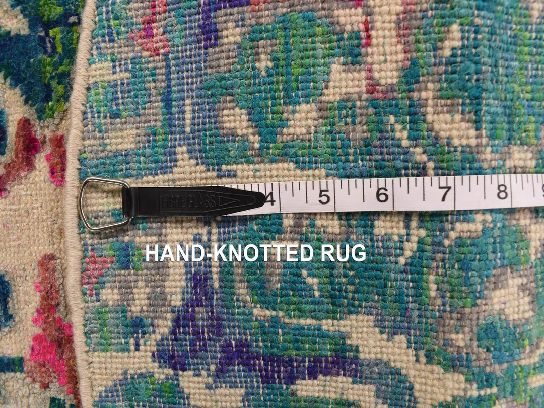 4'0" x 4'0" New Hand Knotted Blue Sari Silk Round Oriental Rug - MOA10278182