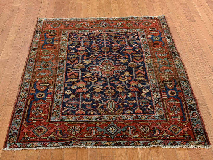 4'6" x 5'6" Vintage Hand Knotted Blue Wool Rectangle Oriental Rug - MOA10278184