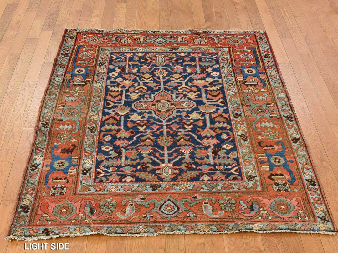 4'6" x 5'6" Vintage Hand Knotted Blue Wool Rectangle Oriental Rug - MOA10278184