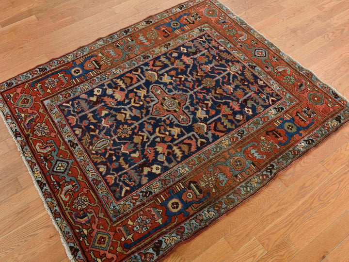 4'6" x 5'6" Vintage Hand Knotted Blue Wool Rectangle Oriental Rug - MOA10278184
