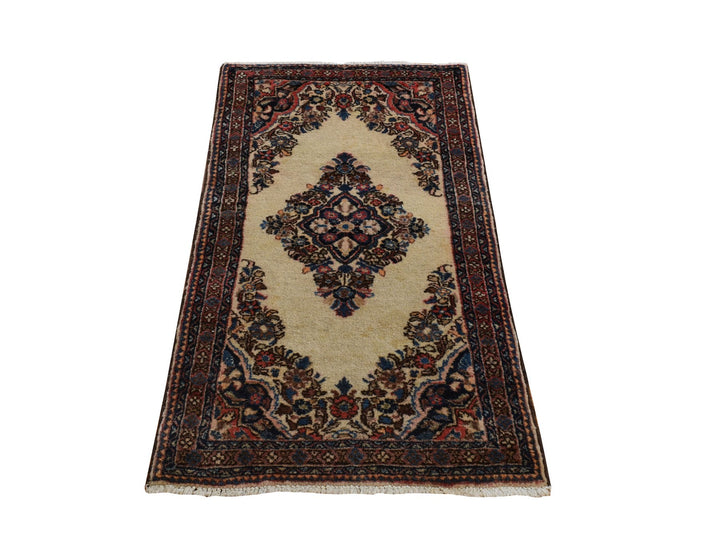 2'0" x 4'0" Vintage Hand Knotted Ivory Wool Rectangle Oriental Rug - MOA10278193