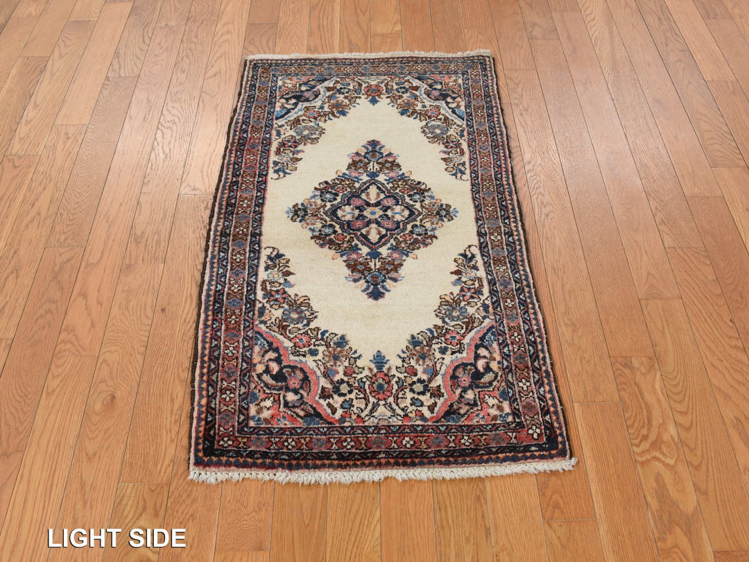 2'0" x 4'0" Vintage Hand Knotted Ivory Wool Rectangle Oriental Rug - MOA10278193