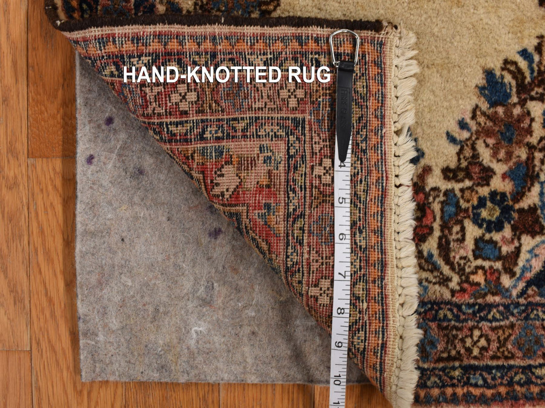 2'0" x 4'0" Vintage Hand Knotted Ivory Wool Rectangle Oriental Rug - MOA10278193