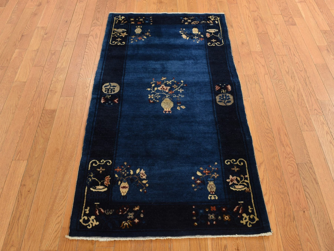 3'0" x 5'8" Vintage Hand Knotted Blue Wool Rectangle Oriental Rug - MOA10278195