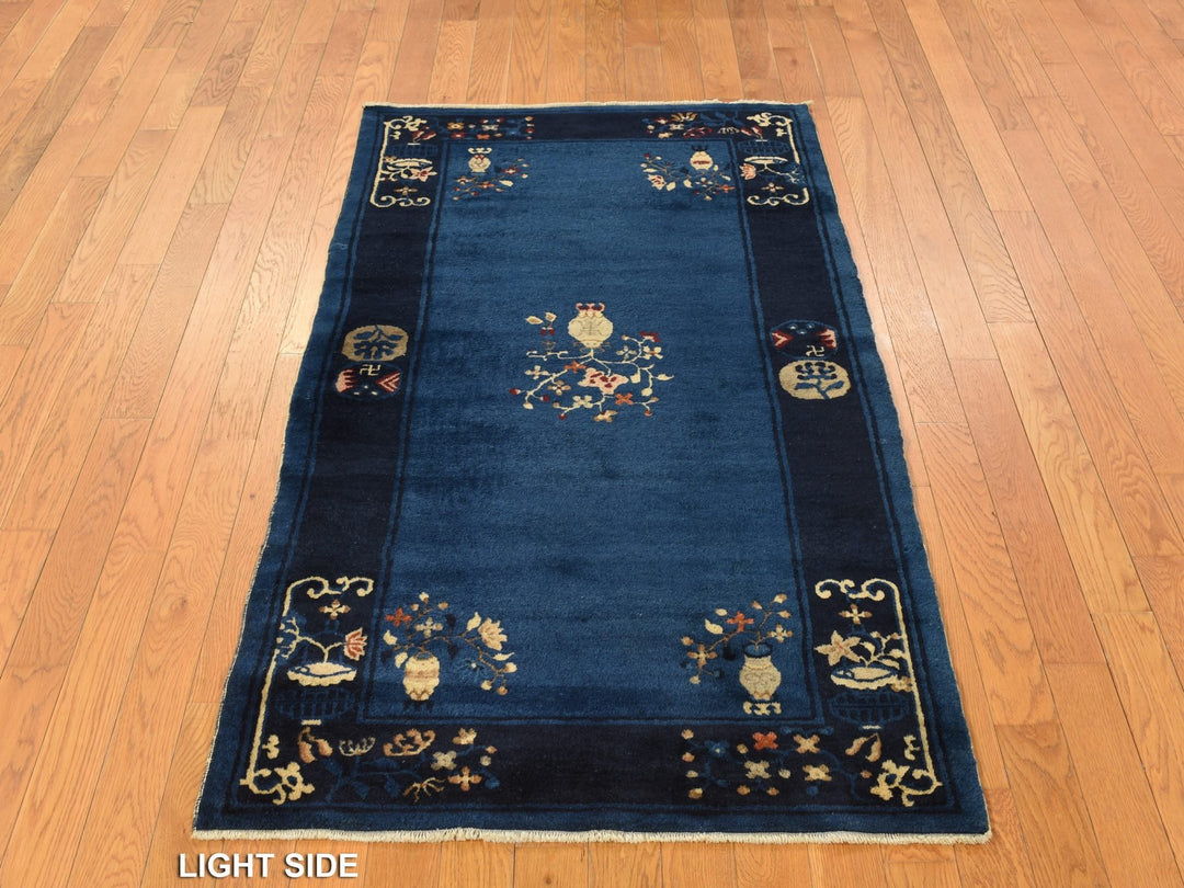 3'0" x 5'8" Vintage Hand Knotted Blue Wool Rectangle Oriental Rug - MOA10278195