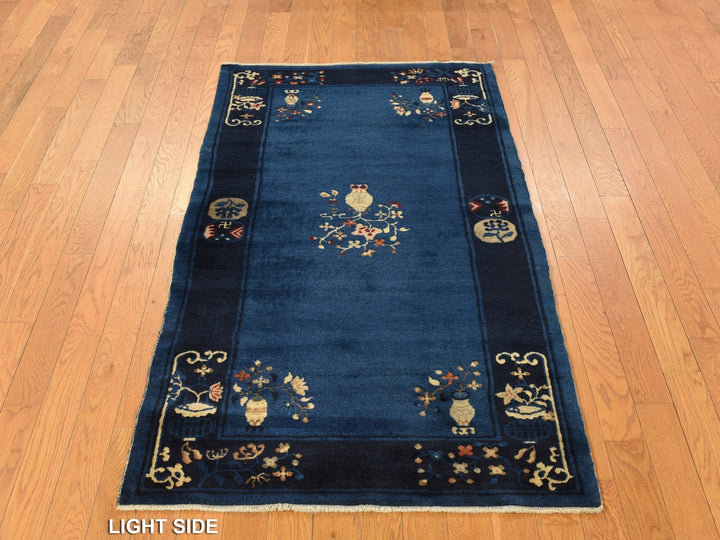 3'0" x 5'8" Vintage Hand Knotted Blue Wool Rectangle Oriental Rug - MOA10278195
