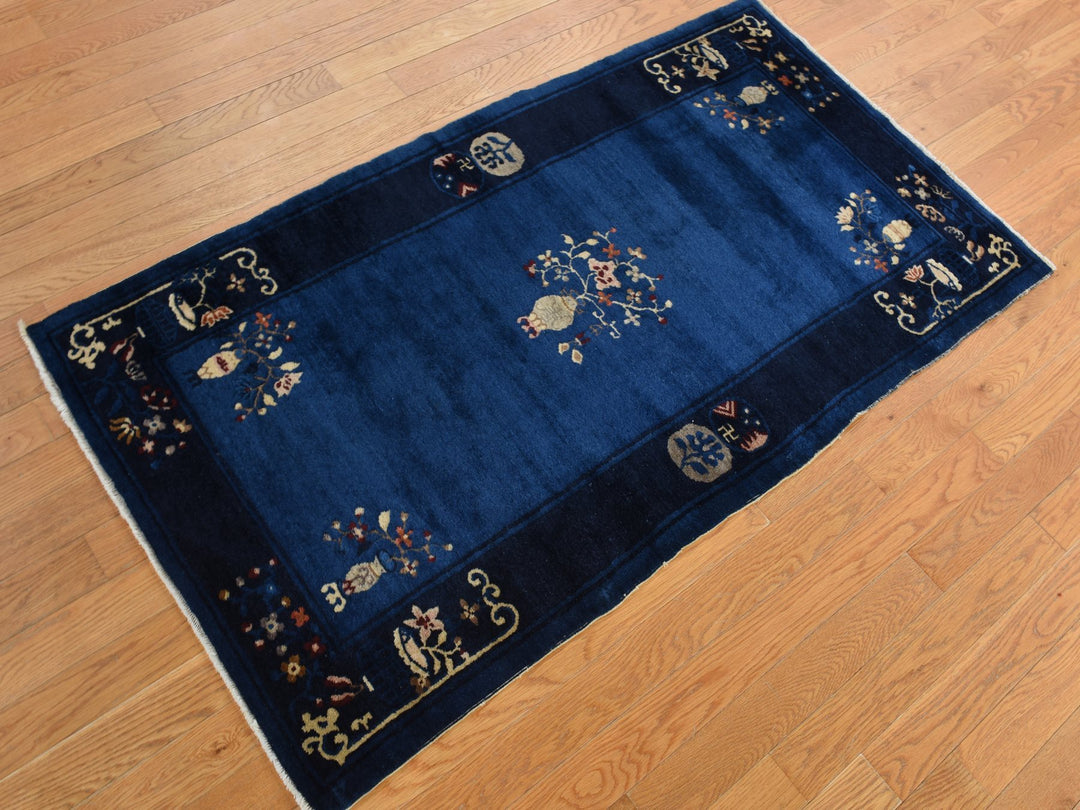 3'0" x 5'8" Vintage Hand Knotted Blue Wool Rectangle Oriental Rug - MOA10278195