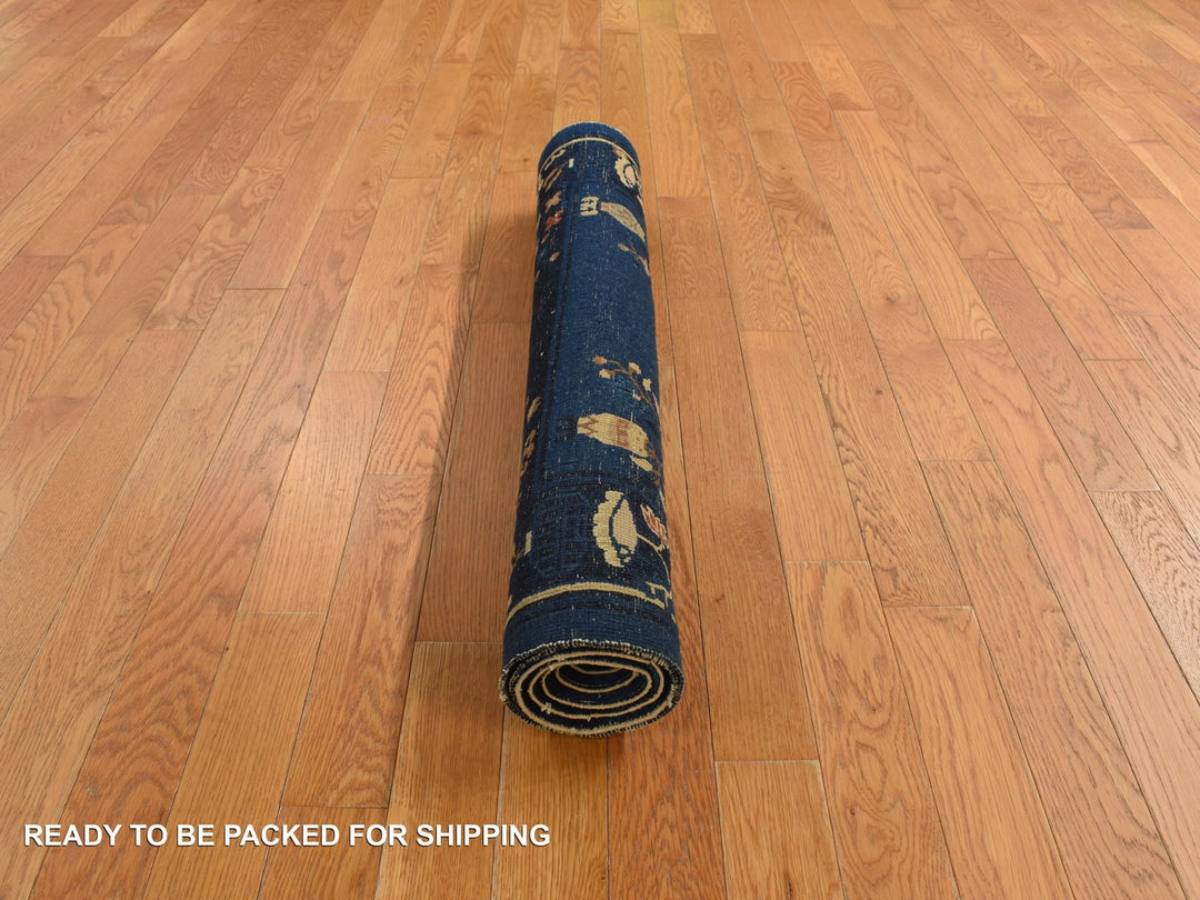 3'0" x 5'8" Vintage Hand Knotted Blue Wool Rectangle Oriental Rug - MOA10278195