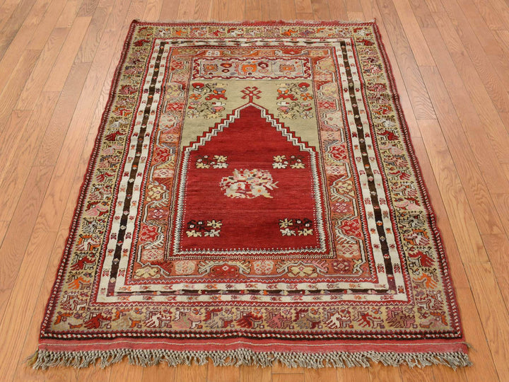 3'10" x 5'4" Vintage Hand Knotted Red Wool Rectangle Oriental Rug - MOA10278203