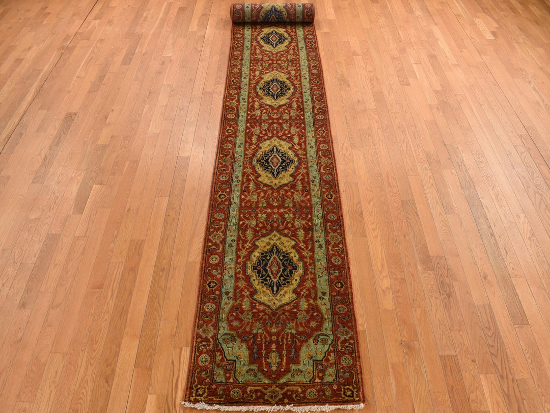 2'7" x 17'7" New Hand Knotted Red Wool Runner Oriental Rug - MOA10278209