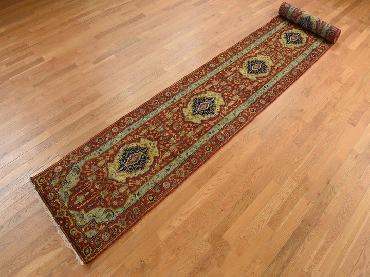 2'7" x 17'7" New Hand Knotted Red Wool Runner Oriental Rug - MOA10278209
