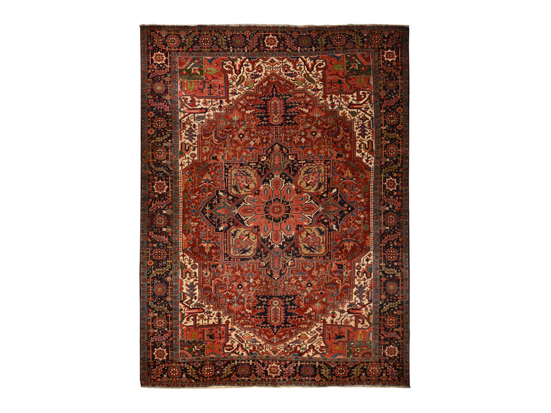 11'0" x 14'7" Vintage Hand Knotted Red Wool Rectangle Oriental Rug - MOA10278226