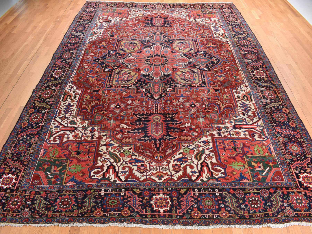 11'0" x 14'7" Vintage Hand Knotted Red Wool Rectangle Oriental Rug - MOA10278226