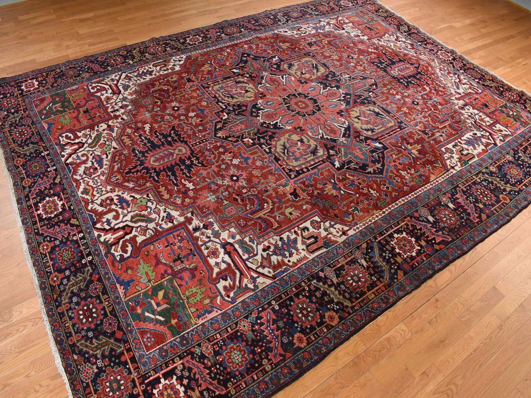 11'0" x 14'7" Vintage Hand Knotted Red Wool Rectangle Oriental Rug - MOA10278226