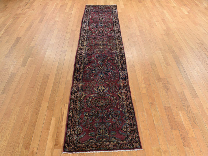 2'7" x 13'4" Vintage Hand Knotted Purple Wool Runner Oriental Rug - MOA10278231
