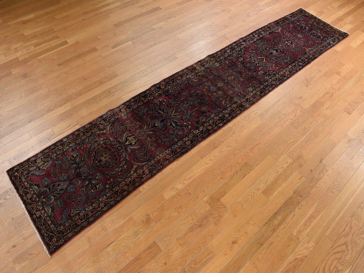 2'7" x 13'4" Vintage Hand Knotted Purple Wool Runner Oriental Rug - MOA10278231