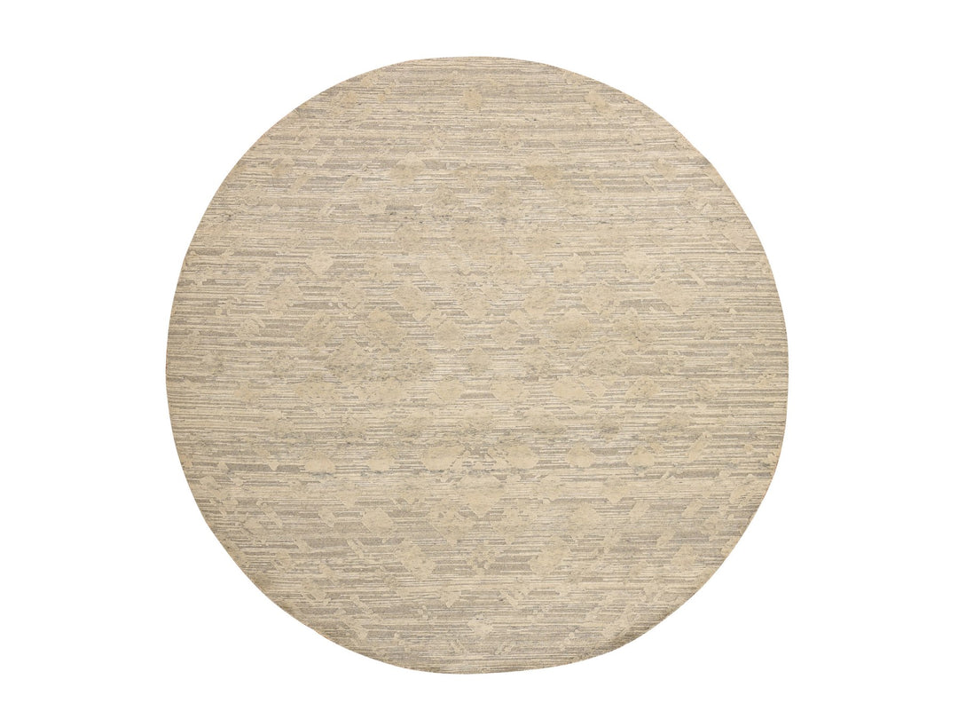 8'1" x 8'1" New Hand Knotted Grey Wool Round Oriental Rug - MOA10278237