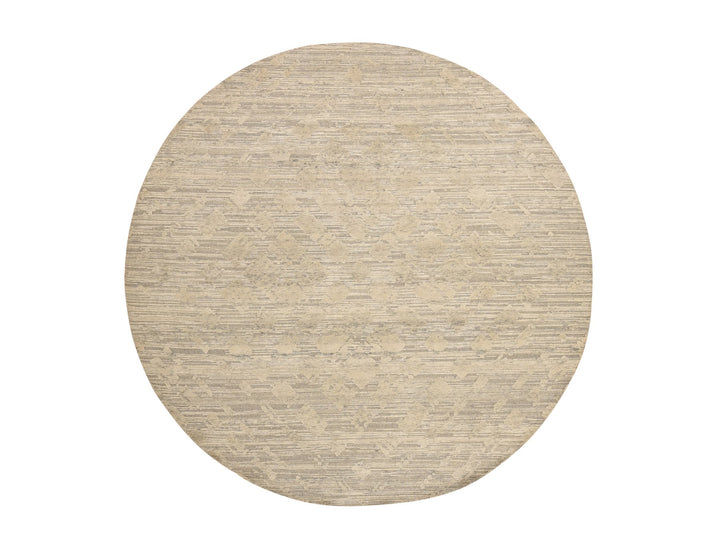 8'1" x 8'1" New Hand Knotted Grey Wool Round Oriental Rug - MOA10278237