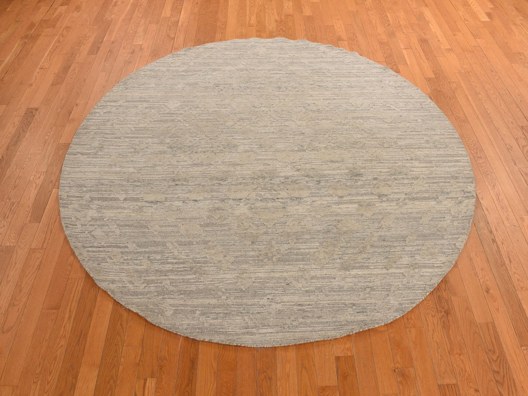8'1" x 8'1" New Hand Knotted Grey Wool Round Oriental Rug - MOA10278237