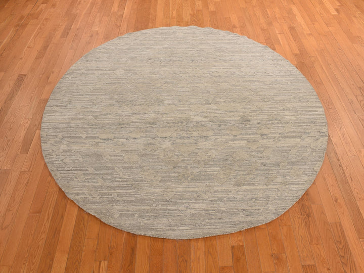 8'1" x 8'1" New Hand Knotted Grey Wool Round Oriental Rug - MOA10278237