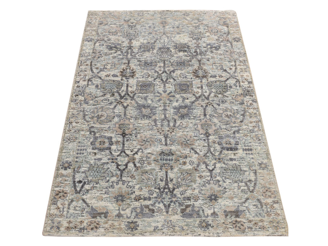 3'0" x 5'2" New Hand Knotted Ivory Wool & Silk Rectangle Oriental Rug - MOA10278244