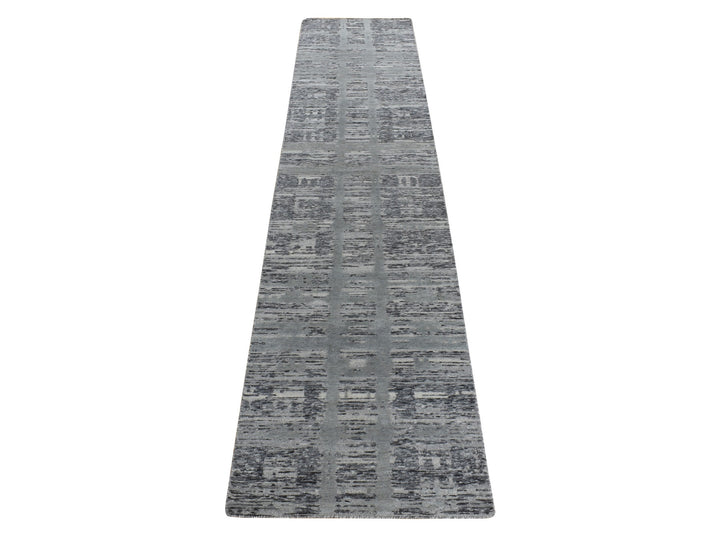 2'7" x 12'1" New Hand Knotted Grey Wool Runner Oriental Rug - MOA10278246