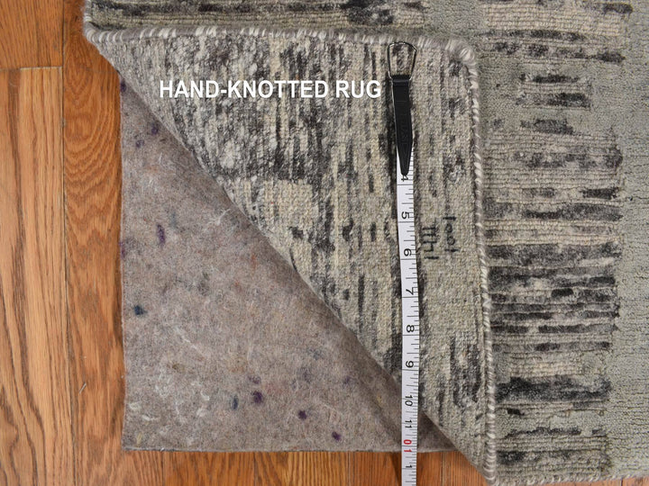2'7" x 12'1" New Hand Knotted Grey Wool Runner Oriental Rug - MOA10278246