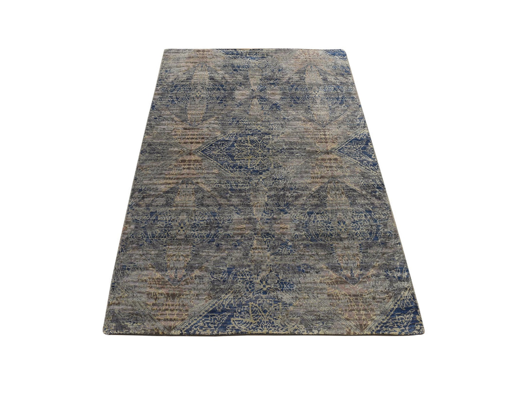 3'0" x 5'0" New Hand Knotted Blue Wool & Silk Rectangle Oriental Rug - MOA10278248