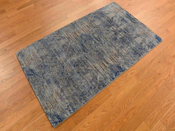 3'0" x 5'0" New Hand Knotted Blue Wool & Silk Rectangle Oriental Rug - MOA10278248