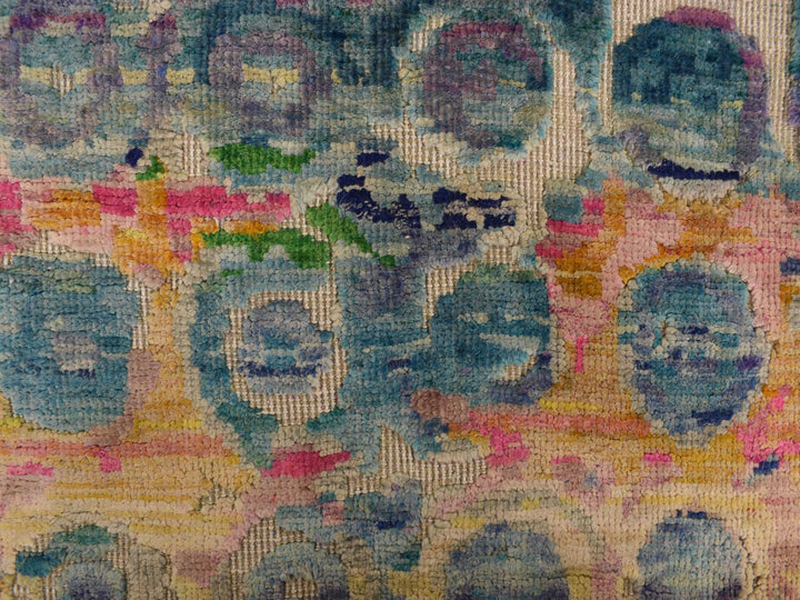2'7" x 10'2" New Hand Knotted Blue Sari Silk Runner Oriental Rug - MOA10278249
