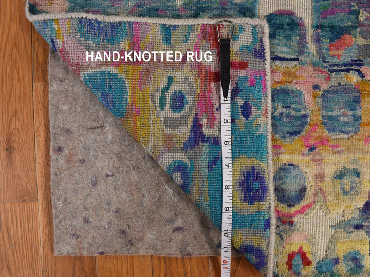 2'7" x 10'2" New Hand Knotted Blue Sari Silk Runner Oriental Rug - MOA10278249