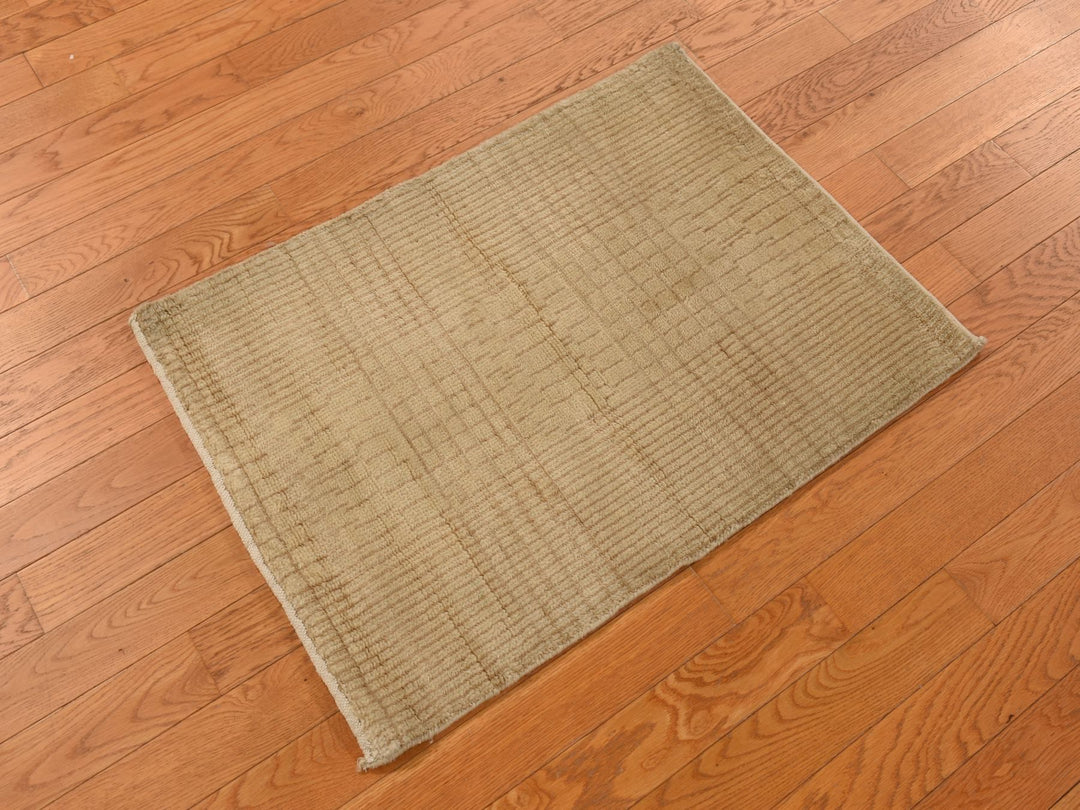 2'0" x 3'0" New Hand Knotted Yellow Wool & Silk Rectangle Oriental Rug - MOA10278255