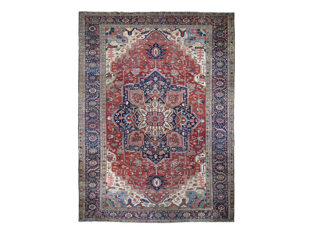 12'1" x 19'2" Vintage Hand Knotted Red Wool Rectangle Oriental Rug - MOA10278261
