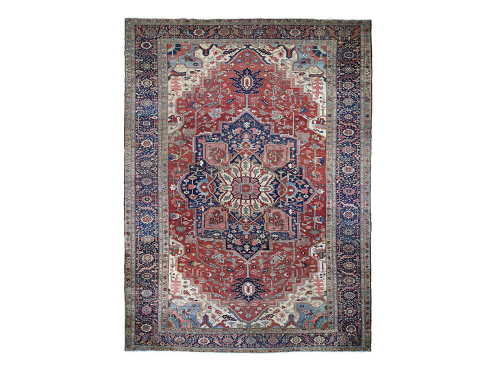 12'1" x 19'2" Vintage Hand Knotted Red Wool Rectangle Oriental Rug - MOA10278261