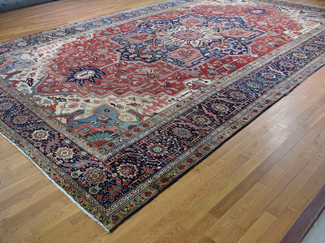 12'1" x 19'2" Vintage Hand Knotted Red Wool Rectangle Oriental Rug - MOA10278261