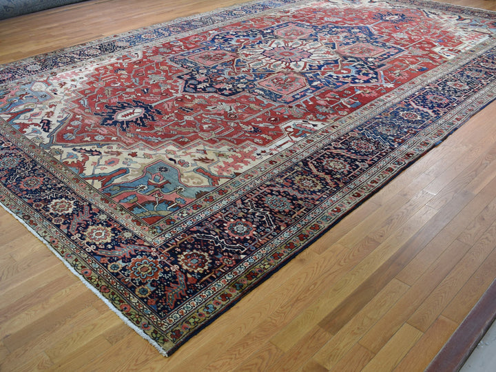 12'1" x 19'2" Vintage Hand Knotted Red Wool Rectangle Oriental Rug - MOA10278261