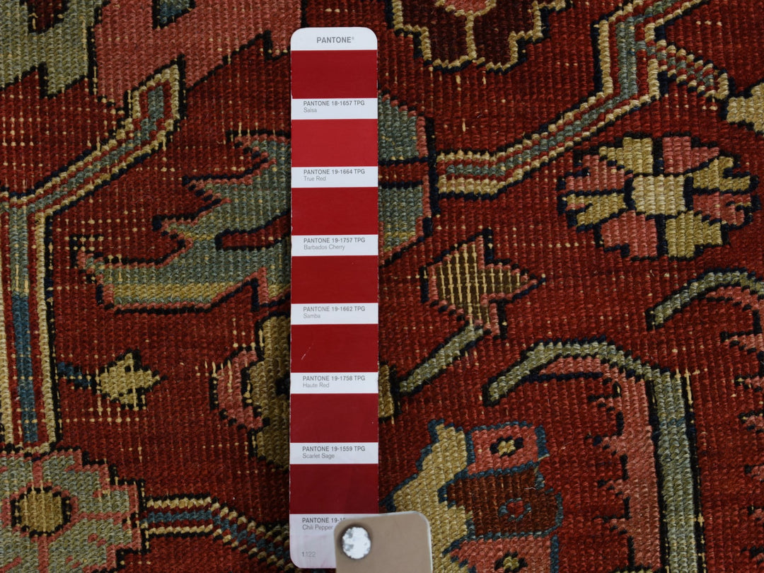 12'1" x 19'2" Vintage Hand Knotted Red Wool Rectangle Oriental Rug - MOA10278261