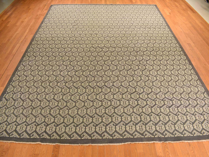 11'8" x 15'0" New Hand Knotted Grey Wool Rectangle Oriental Rug - MOA10278262