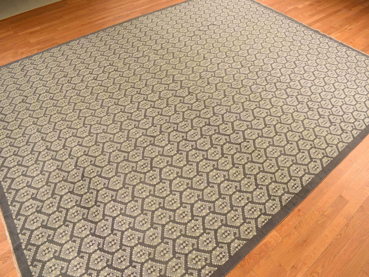 11'8" x 15'0" New Hand Knotted Grey Wool Rectangle Oriental Rug - MOA10278262