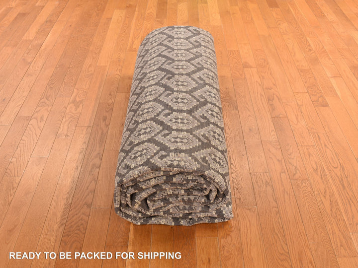 11'8" x 15'0" New Hand Knotted Grey Wool Rectangle Oriental Rug - MOA10278262