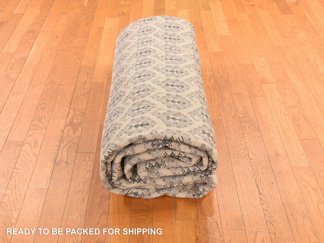 11'8" x 14'9" New Hand Knotted Ivory Wool Rectangle Oriental Rug - MOA10278264